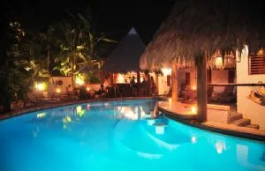 Beautful light reflection on the sweeming pool
