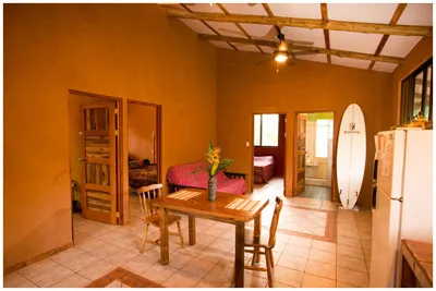 cabina with attached bath and large screened windows