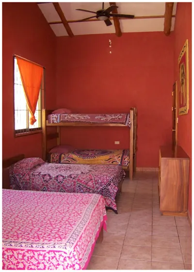 a beautifully painted room with wooded furnitures
