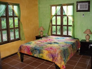 beautifully decorated bed room with wide windows