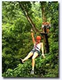 woman sailing through the rainforest on a zipline