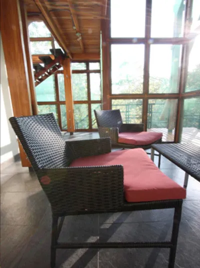 living room with open-faced screen wall