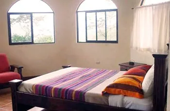 bed room with sofa, bedside table and windows