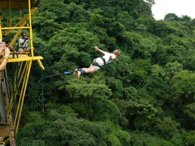 young woman having fun with bungee jumping
