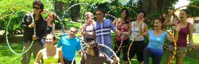 Group of people practicing outdoor yoga