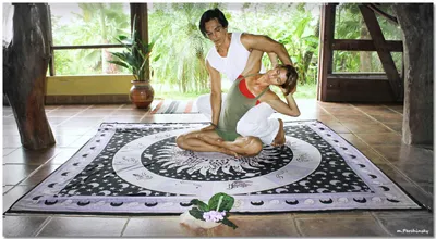 woman enjoying yoga massage