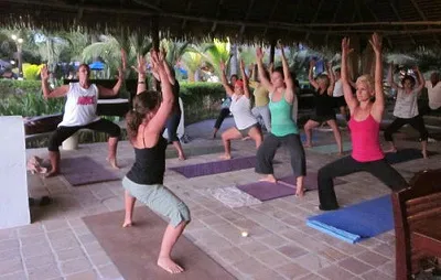 group of people practicing hatha yoga