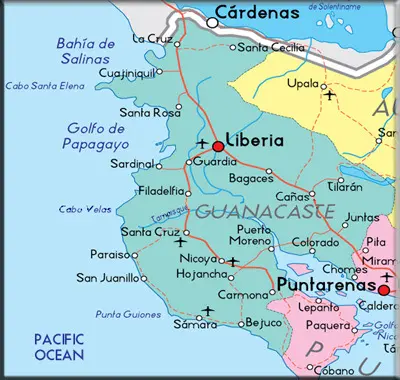 map of guanacaste province